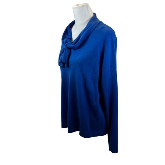 Ladies Bedford Fair Blue Long Sleeve‎ Knit Sweater with Neck Tie Petite Large - Picture 4 of 10